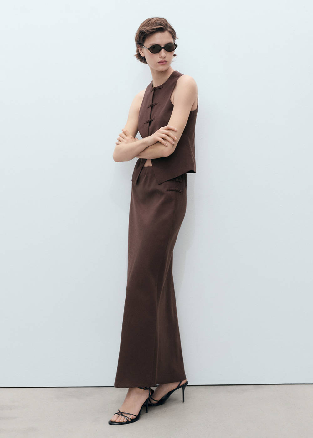 Linen-blend straight skirt - Image 3