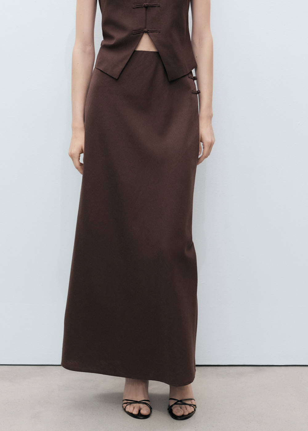 Linen-blend straight skirt