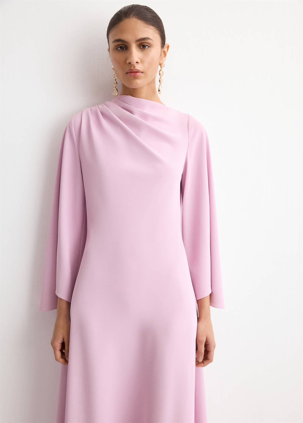 Flared-sleeve satin dress