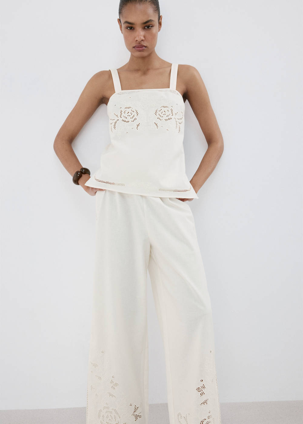 Embroidered cut-out palazzo trousers