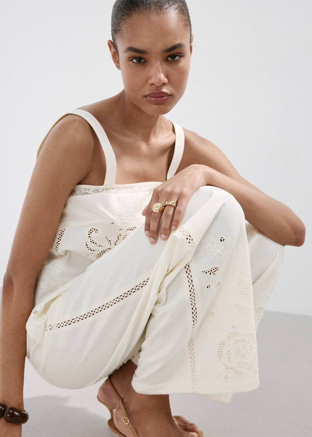 Embroidered cut-out palazzo trousers - Image 5