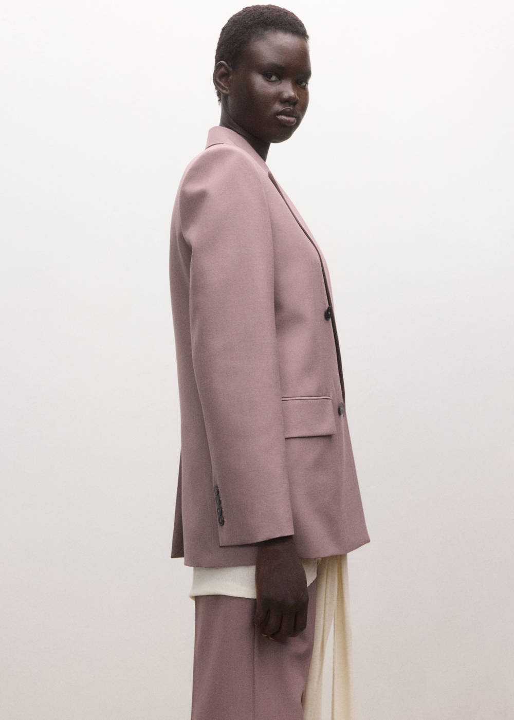 Double-breasted wool suit jacket