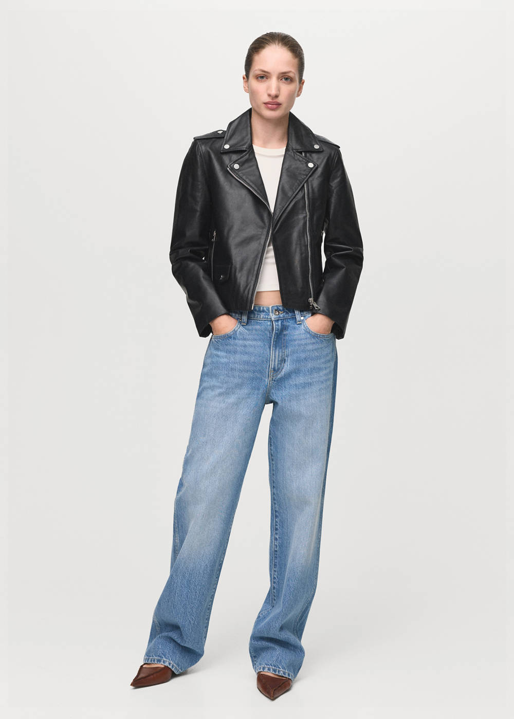 Leather biker jacket - Image 3