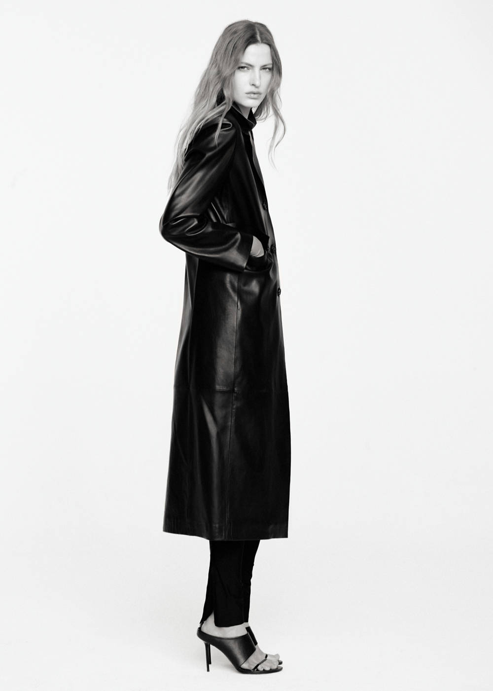 Straight leather coat with pockets - Image 5