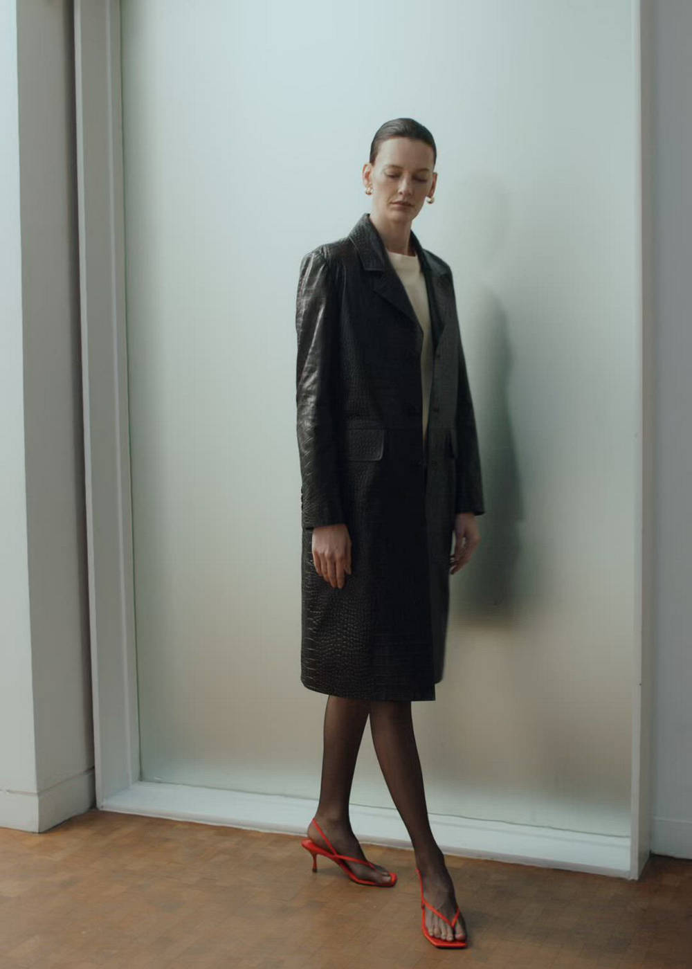 Crocodile-effect faux fur coat