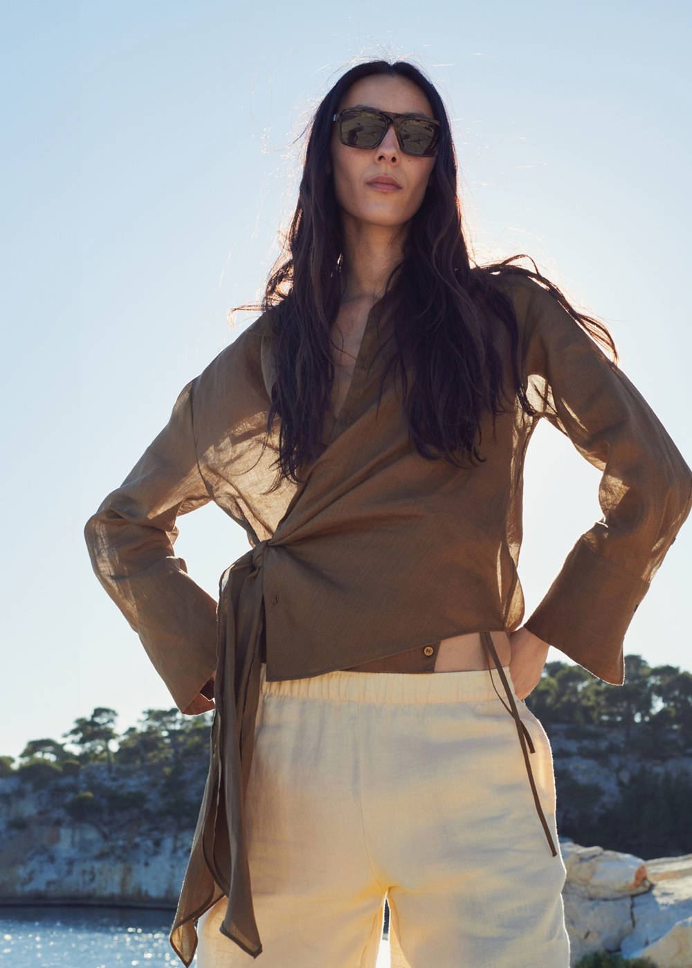 100% ramie blouse with bow - Image 3