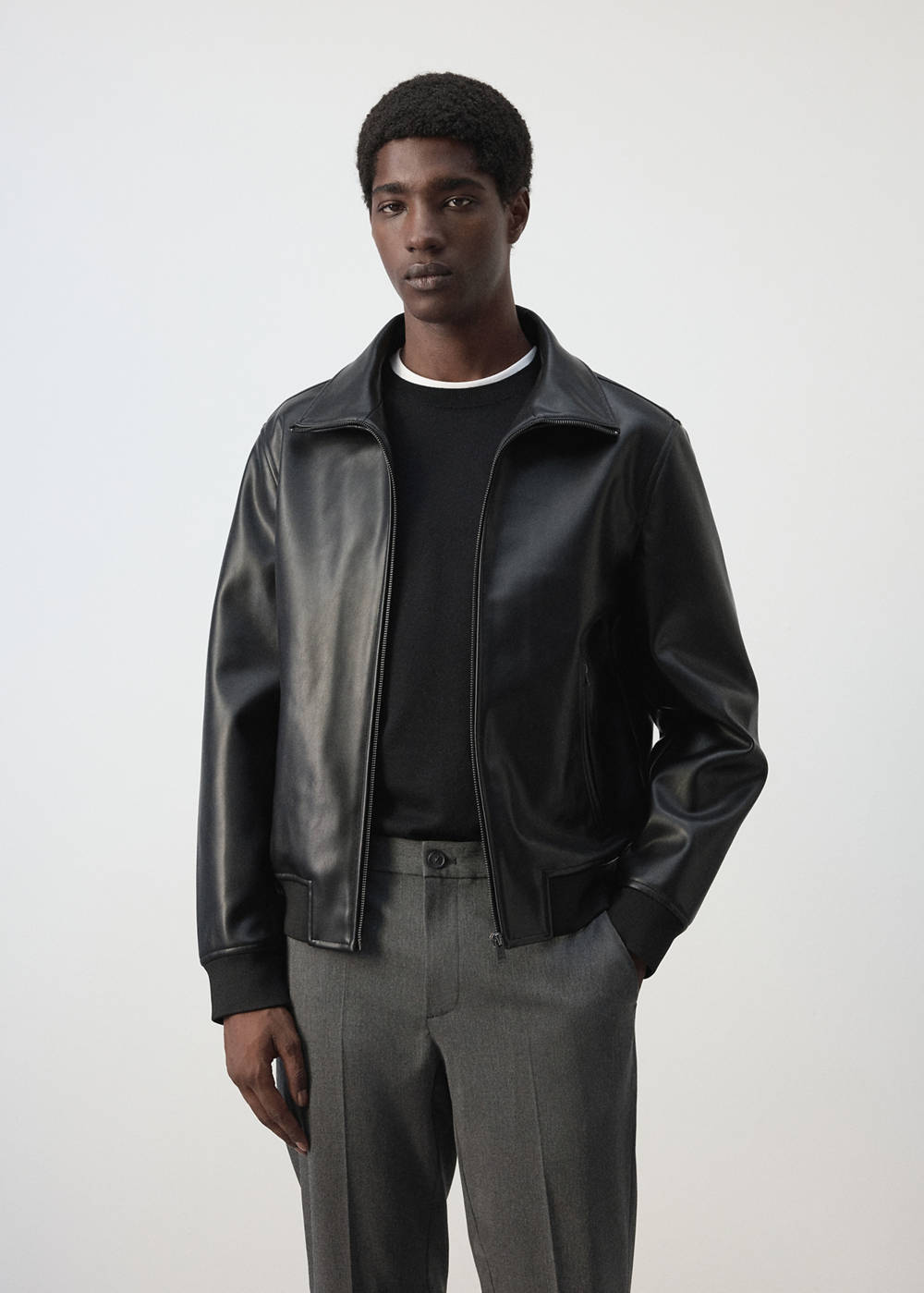 Zip-up faux-leather jacket