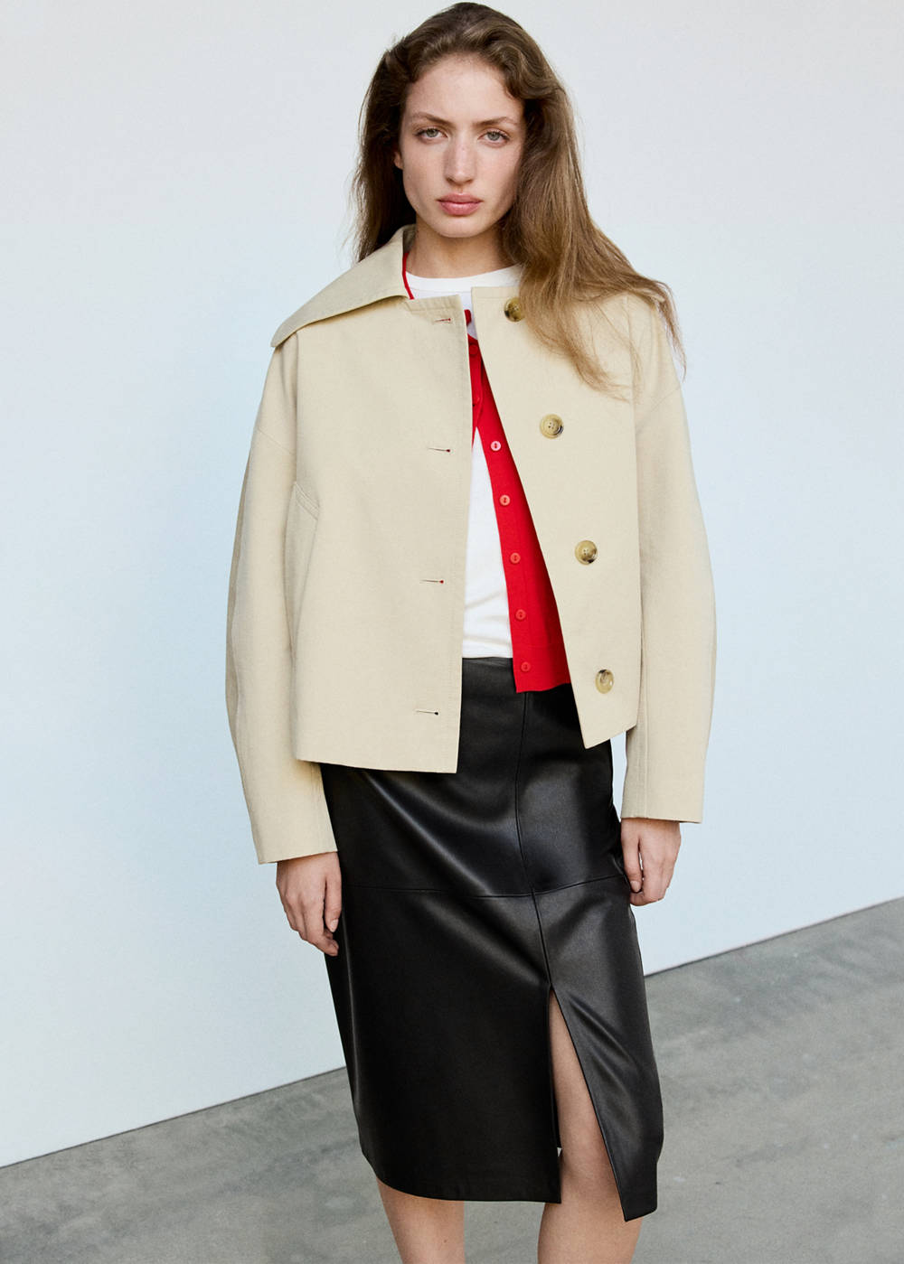 Straight leather-look skirt