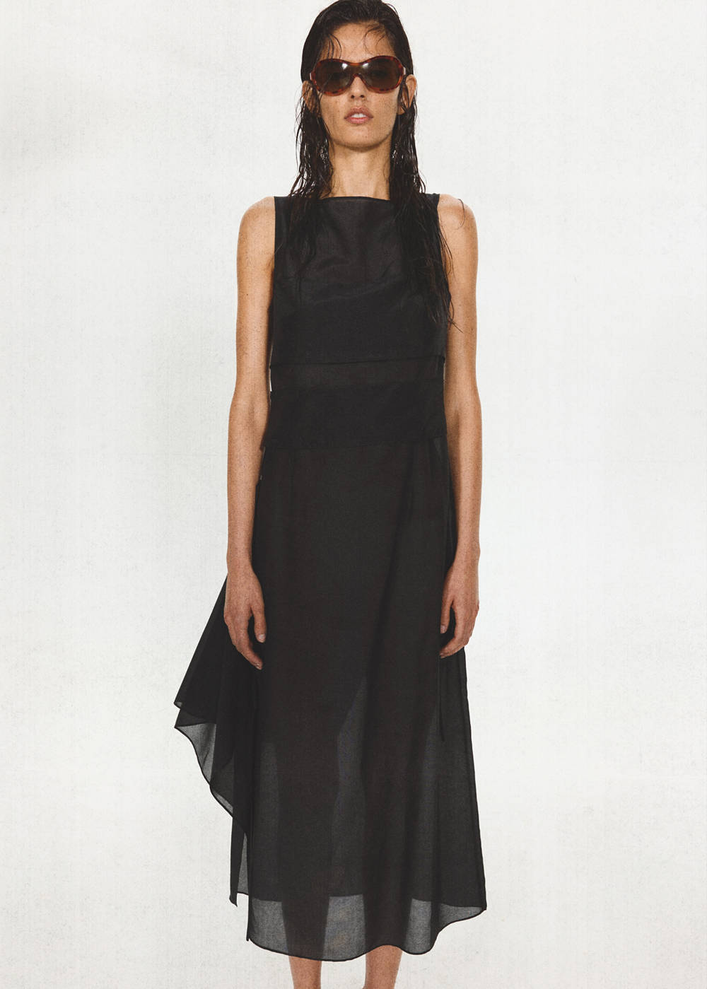 Semi-transparent dress with panel layering