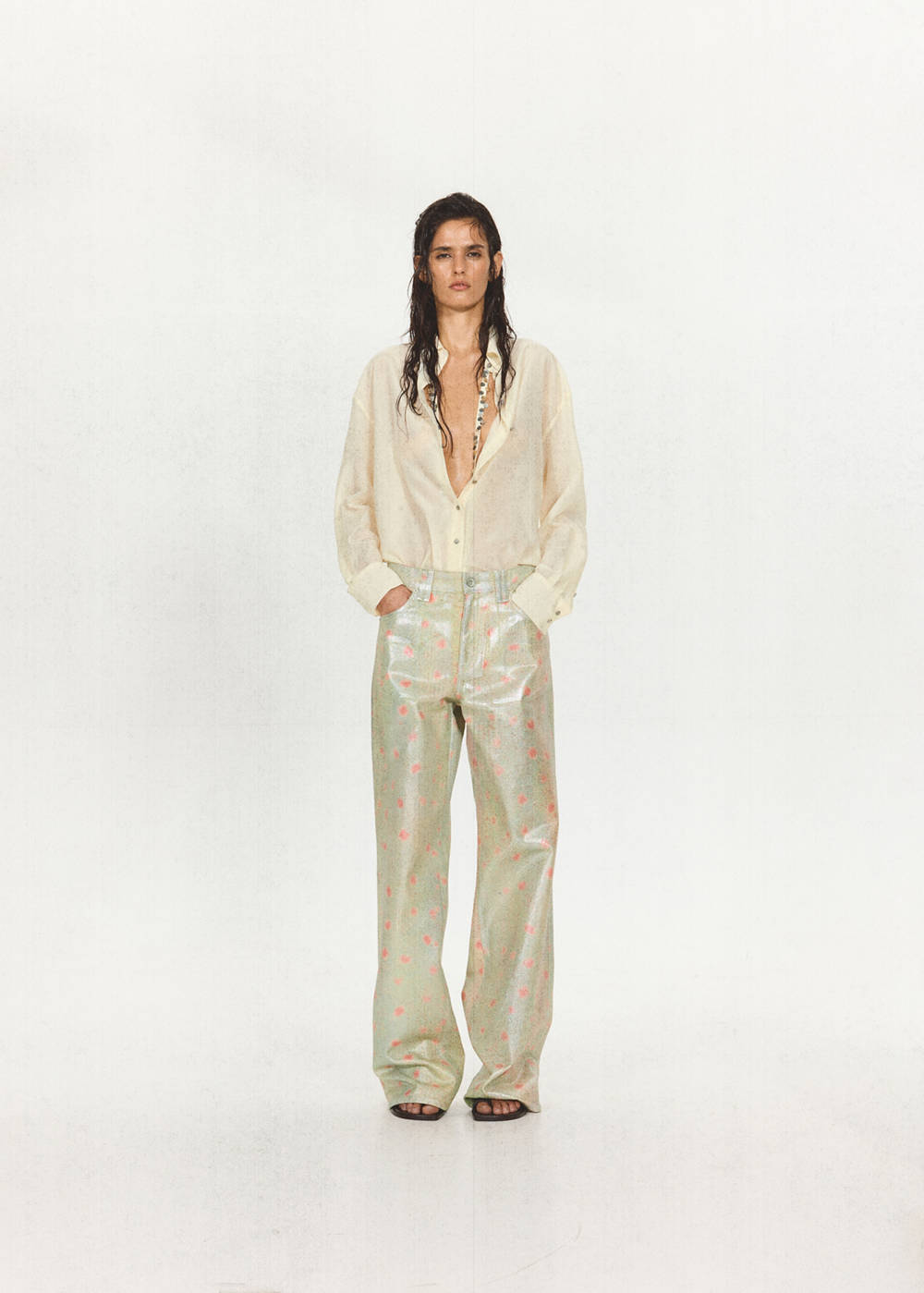 Semi-sheer shirt with beaded belt - Image 3