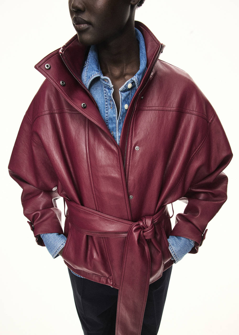 Leather effect jacket with collar