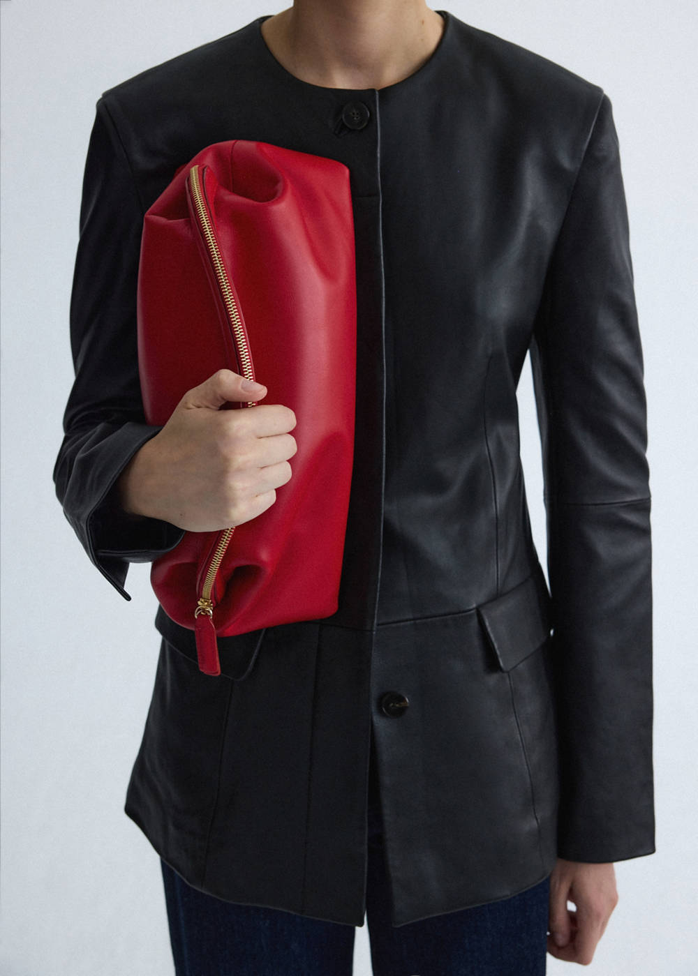 Alternative view of Leather round-neck blazer