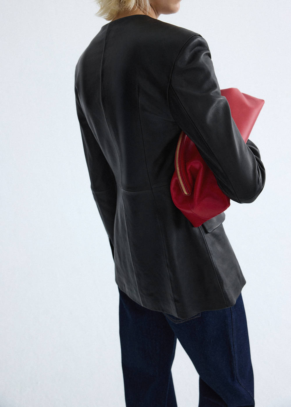 Leather round-neck blazer - Image 4