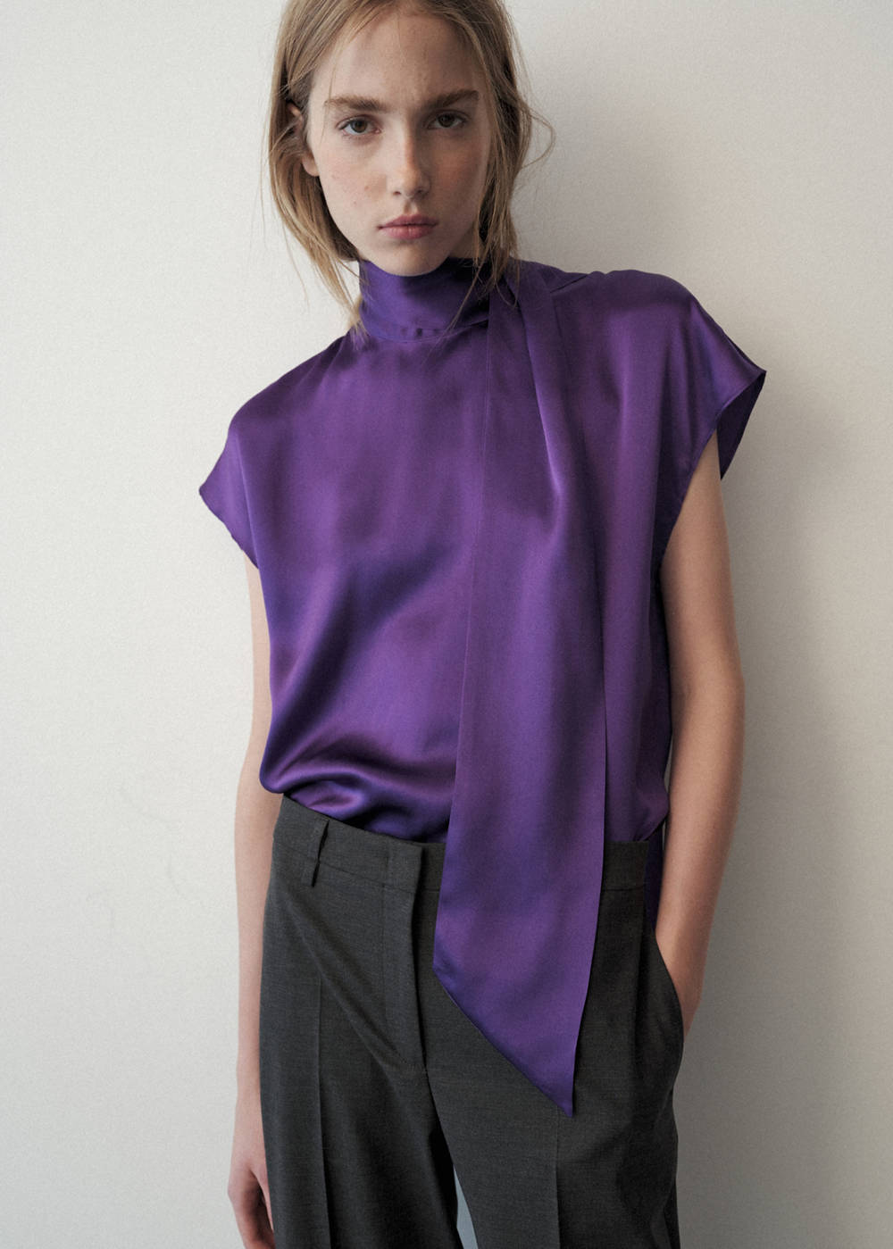 100% silk tie-neck blouse