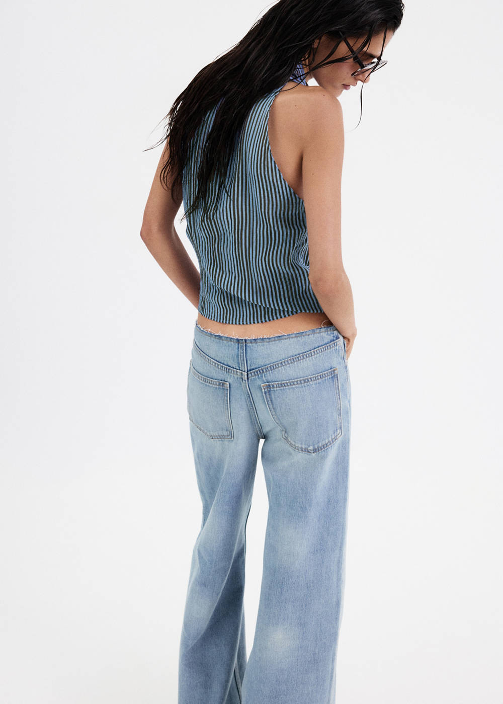 Striped wrap blouse with tie - Image 4