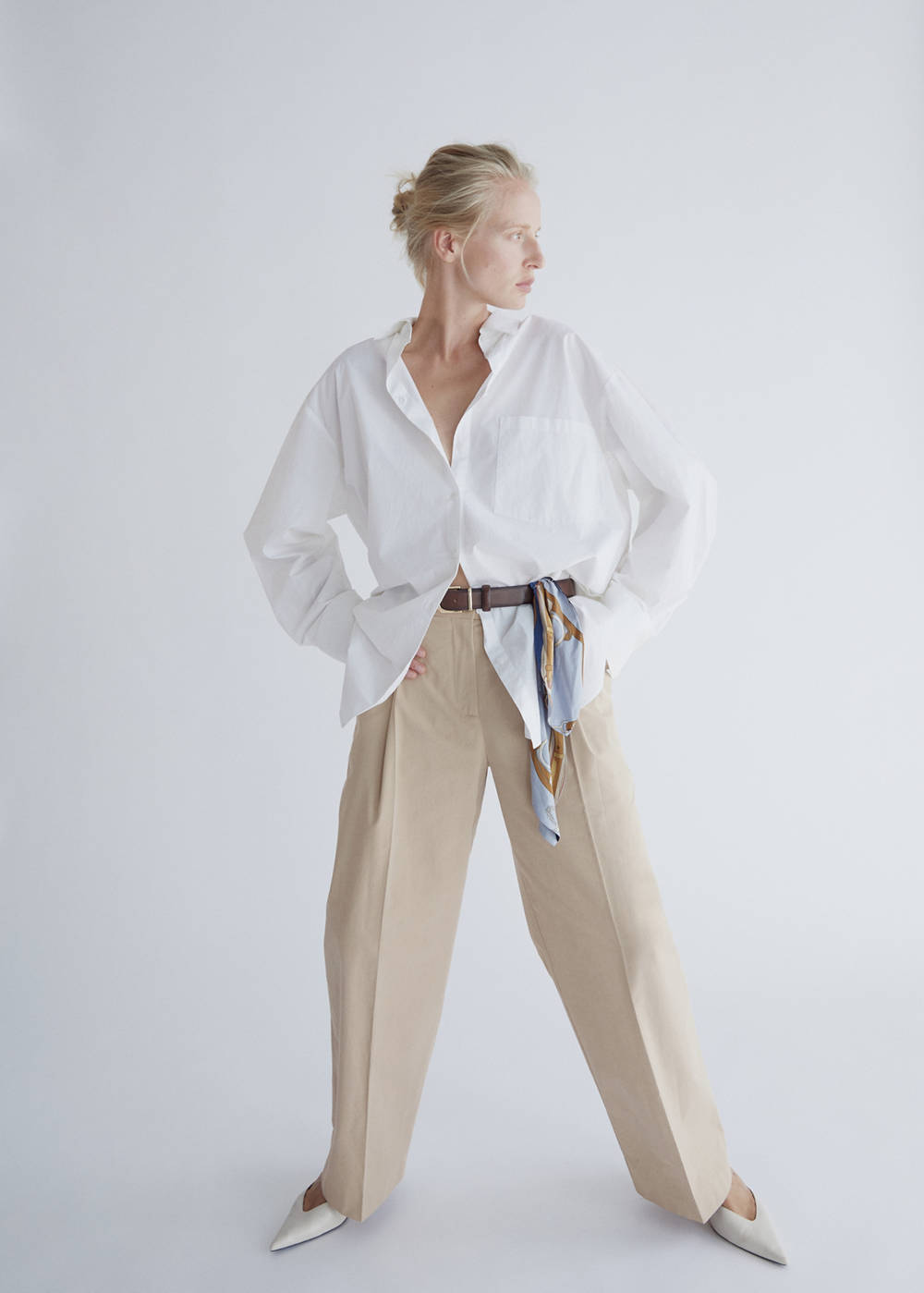 Straight-leg cotton pleated trousers - Image 3
