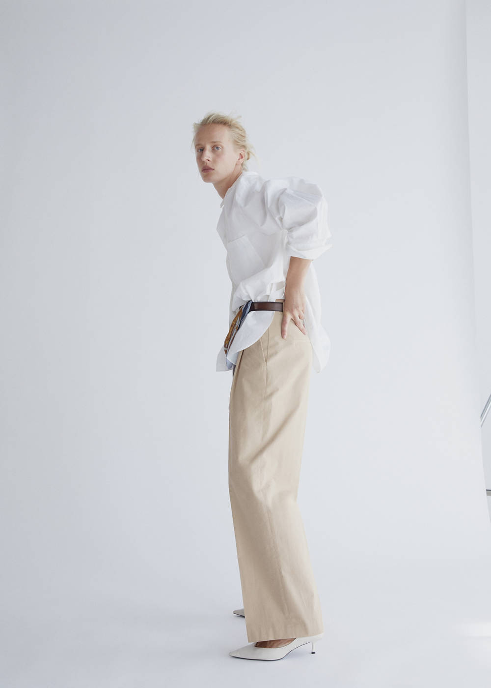Alternative view of Straight-leg cotton pleated trousers