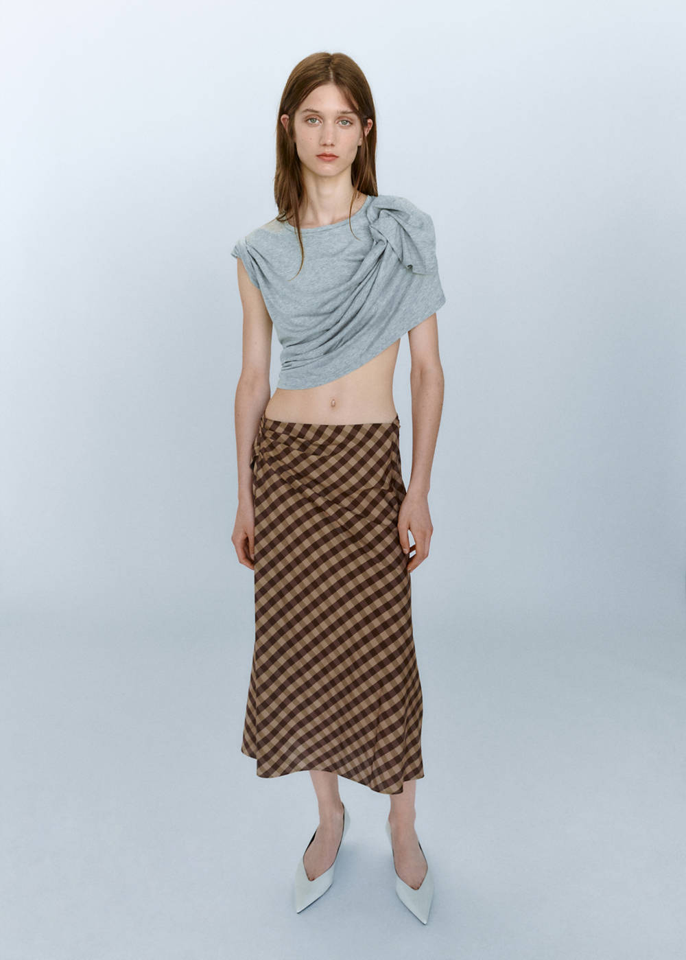 Gingham skirt with draped detail - Image 4