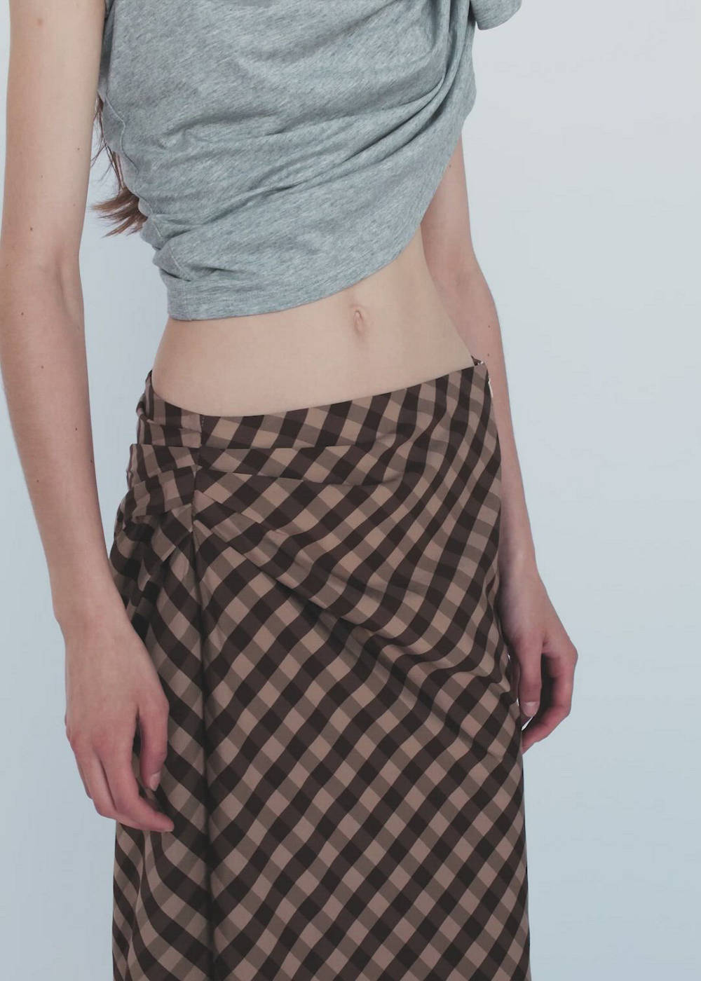 Gingham skirt with draped detail