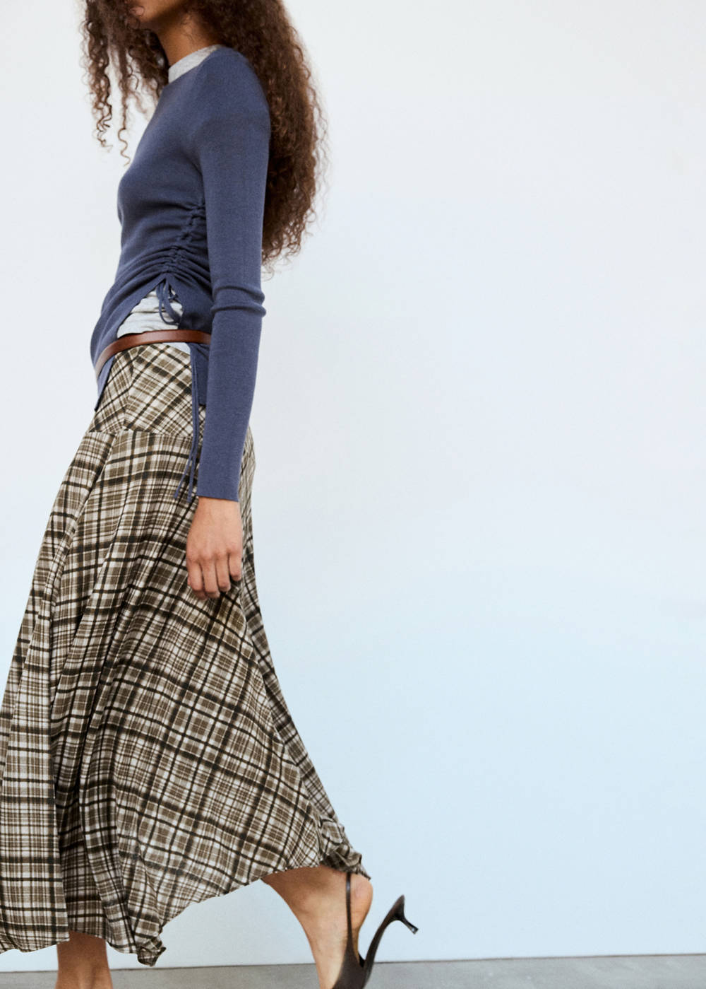 Checked asymmetric skirt