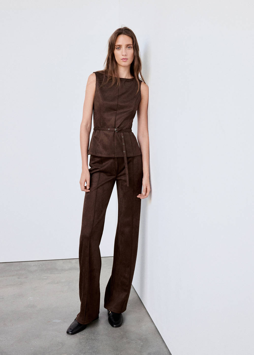 Suede trousers with seam detail - Image 3