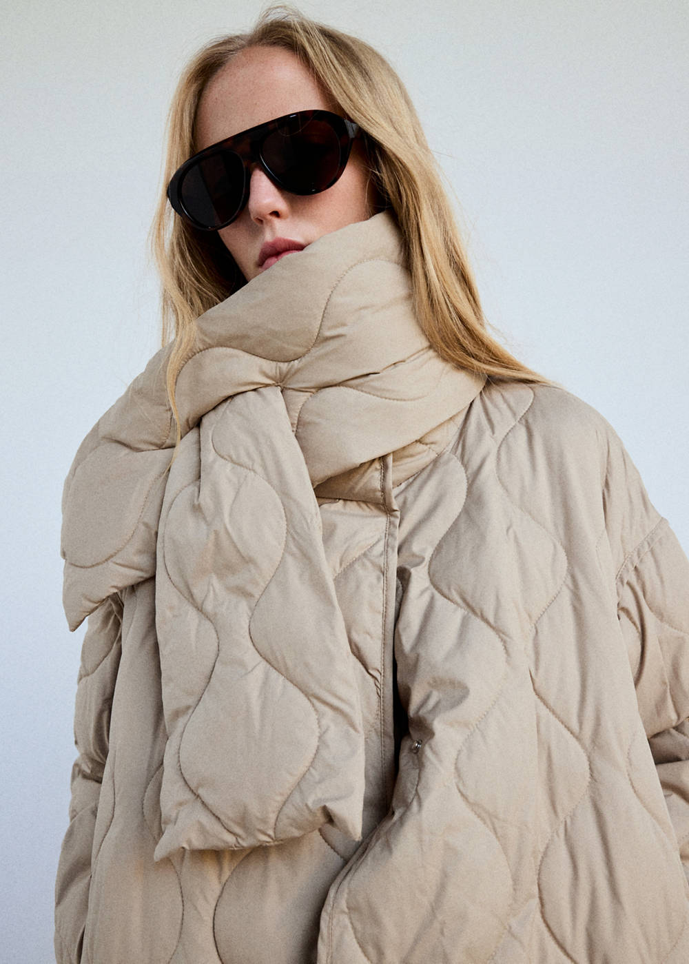 Padded anorak with removable scarf