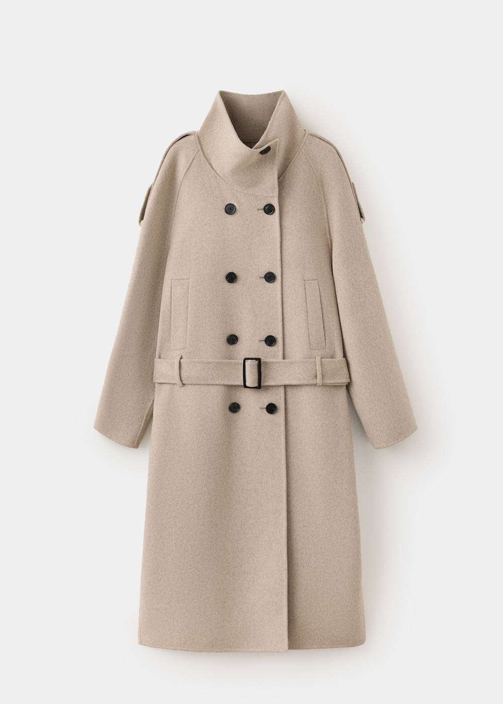 Wool coat, funnel neck with belt - Image 5