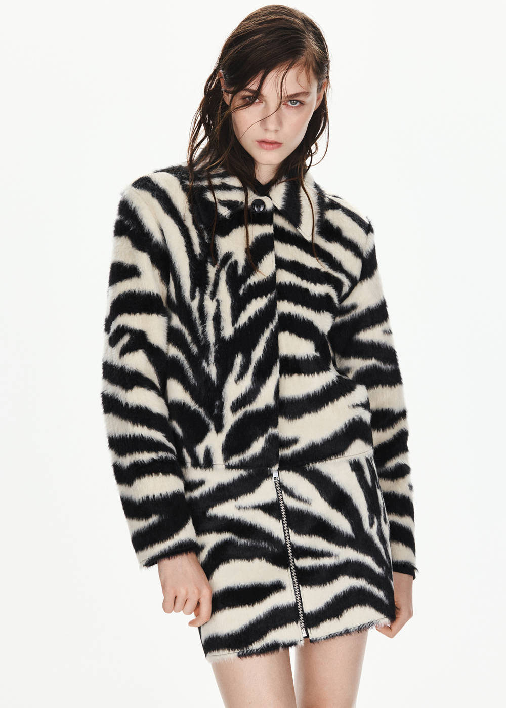 Zebra-effect faux fur jacket