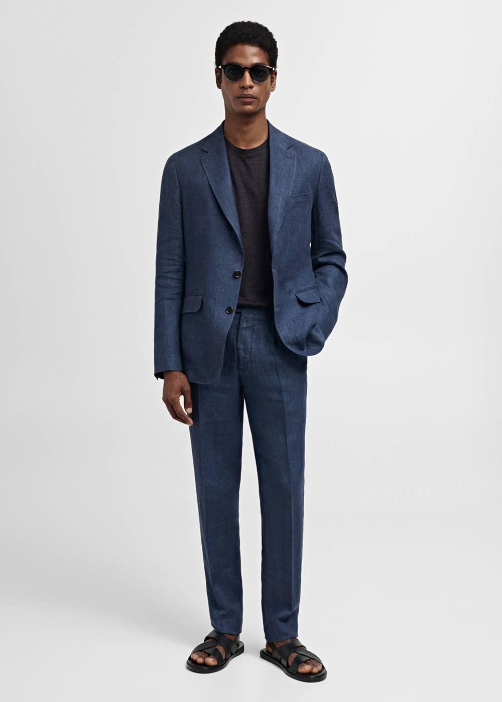 Slim-fit suit pants in 100% herringbone linen - Image 3