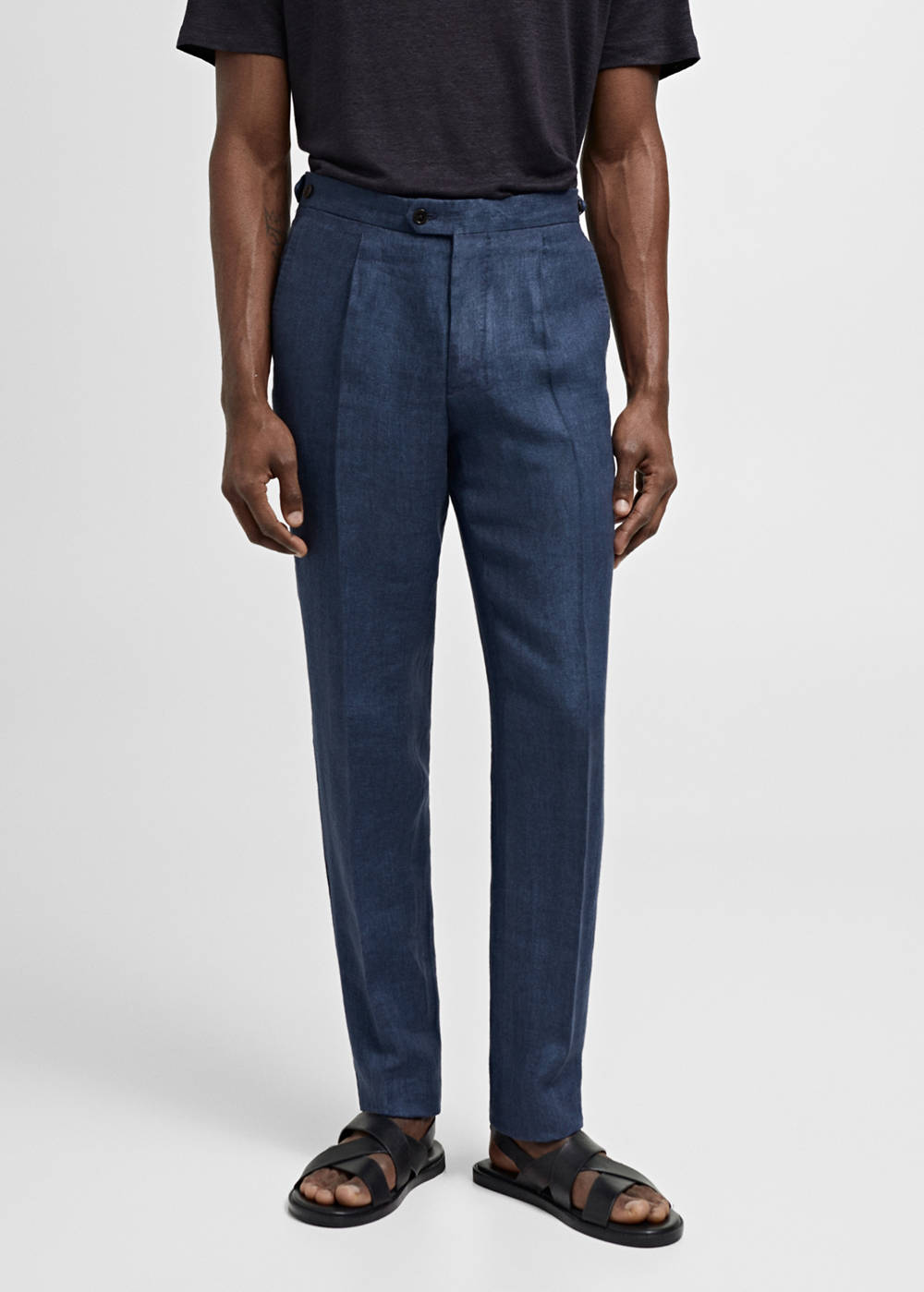 Slim-fit suit pants in 100% herringbone linen