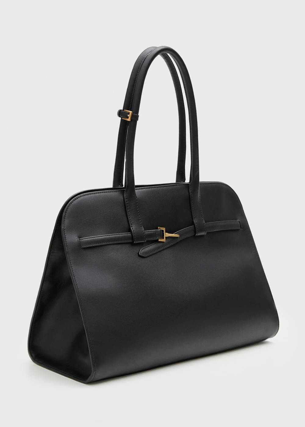 Leather shopper bag with buckle - Image 4