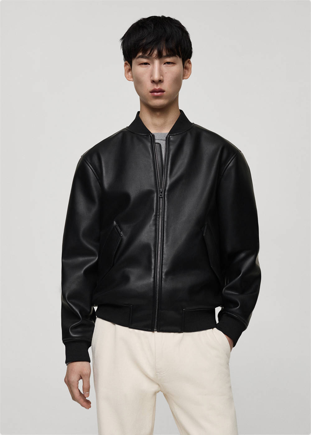 Faux-leather bomber jacket