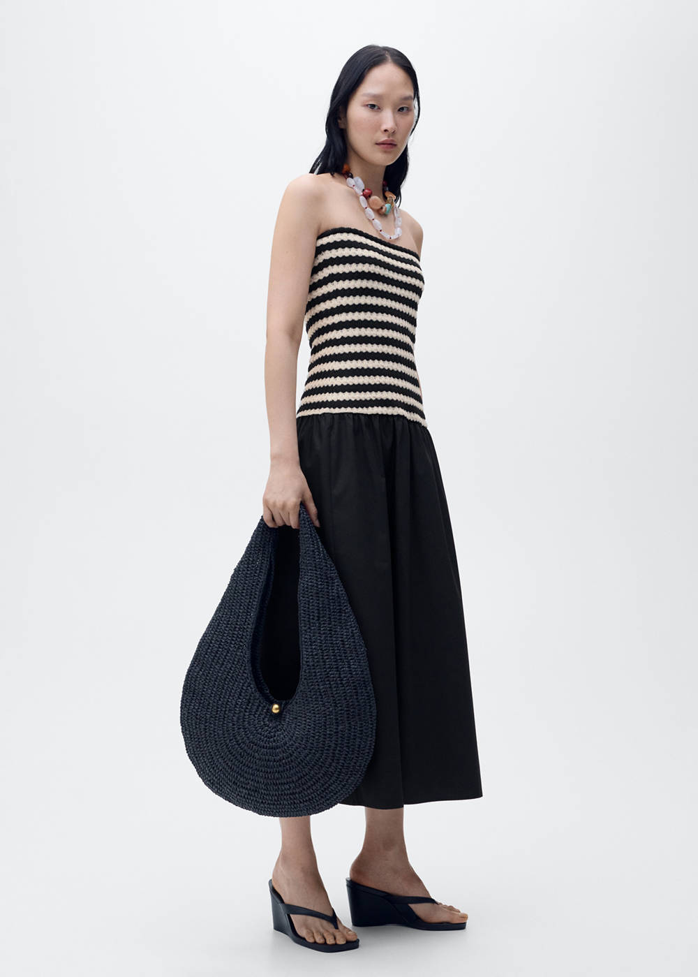 Combined striped strapless dress - Image 3