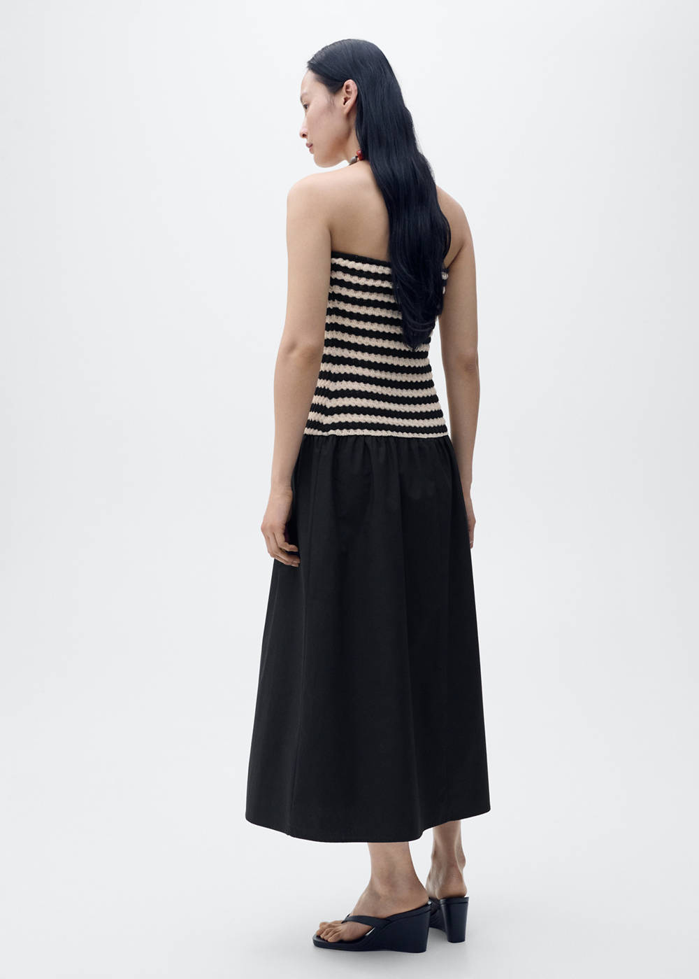 Combined striped strapless dress - Image 4