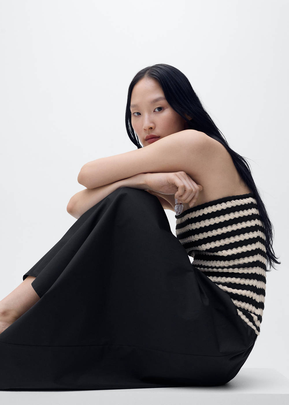 Combined striped strapless dress - Image 5