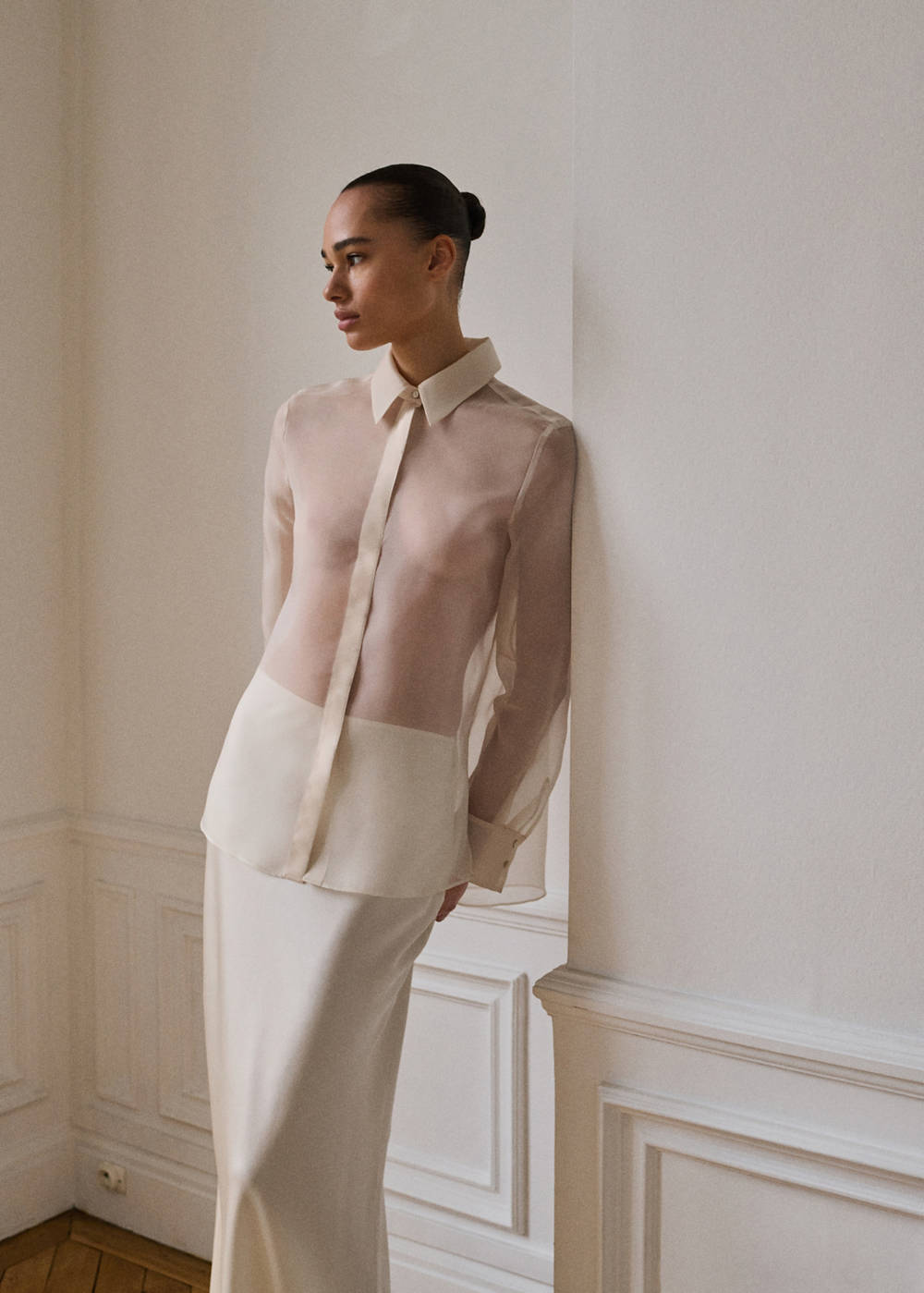 Semi-transparent silk organza shirt